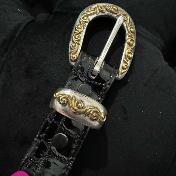 VTG Nocona Scrollwork Black Leather Belt Silver Gold Made in USA Texas Cowgirl - Picture 6 of 11